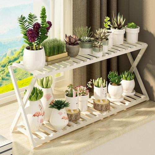 Moso Bamboo Flower Rack double layer white PC
