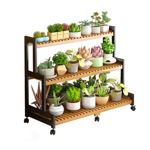 Moso Bamboo Flower Rack with pulley PC