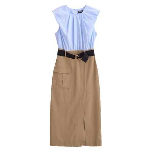 Polyester Slim & High Waist One-piece Dress & with belt patchwork PC