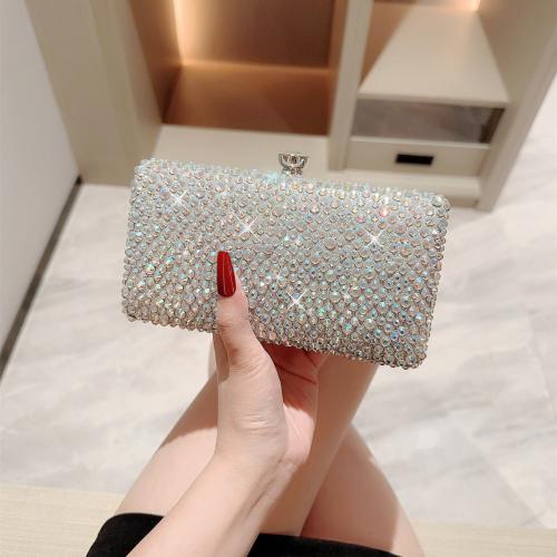 Rhinestone & Polyester Easy Matching Clutch Bag silver PC