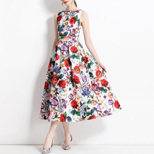 Polyester High Waist One-piece Dress slimming printed PC