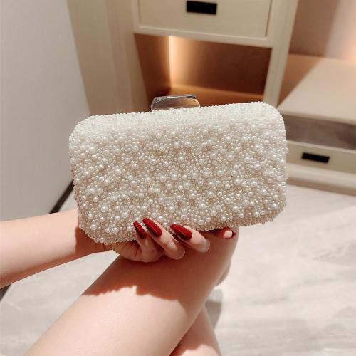 Plastic Pearl & Polyester hard-surface & Easy Matching Clutch Bag white PC