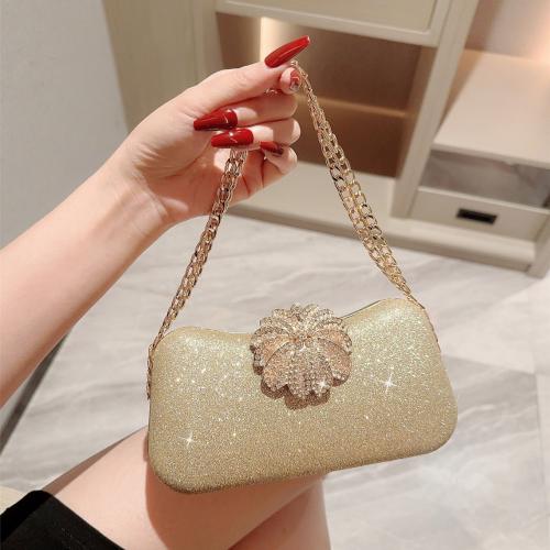 Glett Easy Matching Clutch Bag with chain & with rhinestone flower shape gold PC