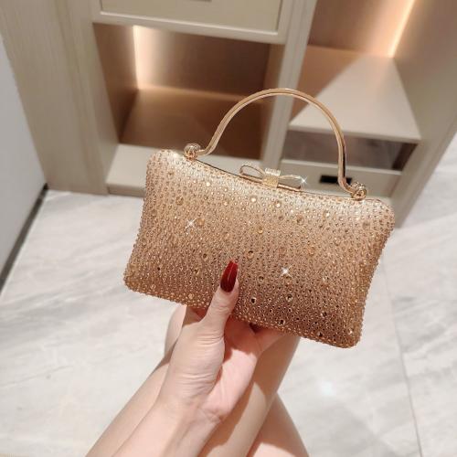 Rhinestone & Polyester Easy Matching Clutch Bag with chain gold PC