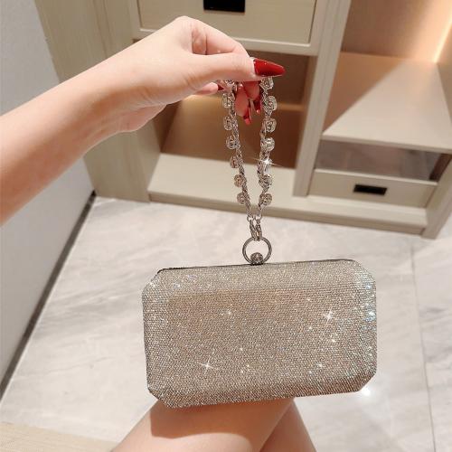 Rhinestone & Polyester Easy Matching Clutch Bag with chain silver PC