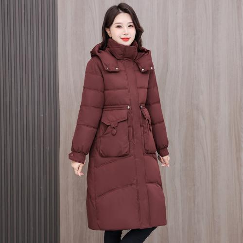 Polyester long style Women Parkas & with detachable hat & thermal Solid PC