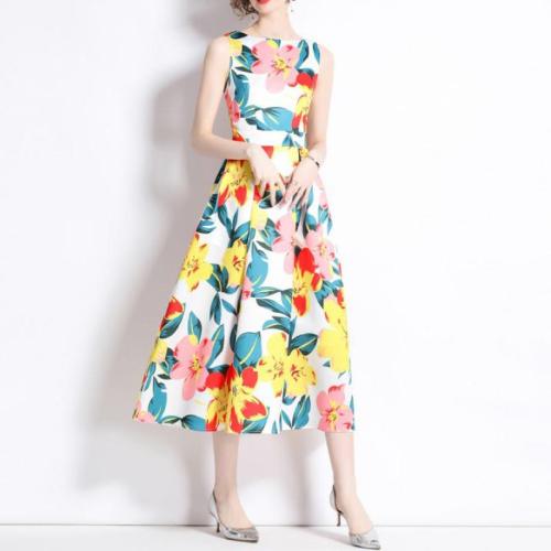 Polyester Waist-controlled One-piece Dress slimming printed PC