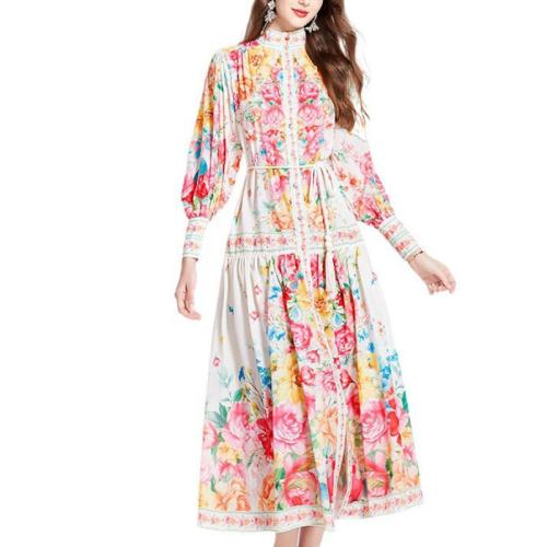 Polyester Waist-controlled One-piece Dress slimming printed PC