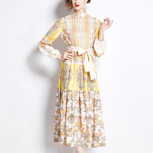 Polyester Waist-controlled One-piece Dress slimming printed PC