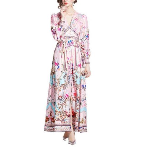 Polyester One-piece Dress slimming & deep V printed PC