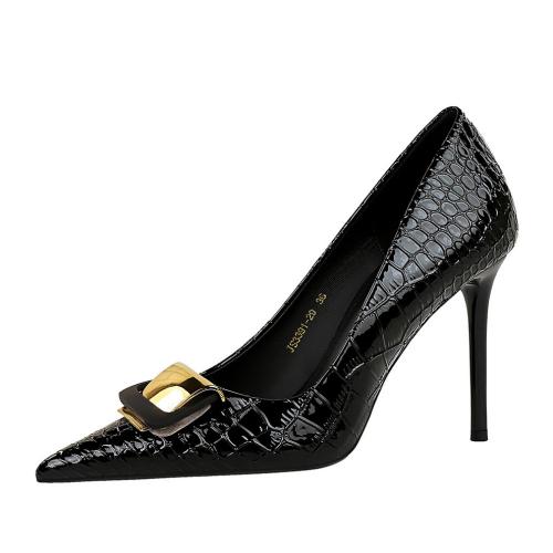 Patent Leather Stiletto High-Heeled Shoes hardwearing black Pair