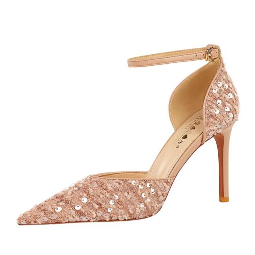 PU Leather & Sequin Stiletto High-Heeled Shoes hardwearing Pair