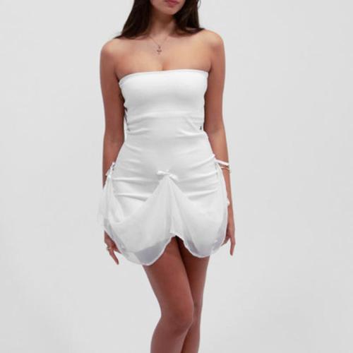 Polyester Slim Sexy Package Hip Dresses patchwork Solid white PC