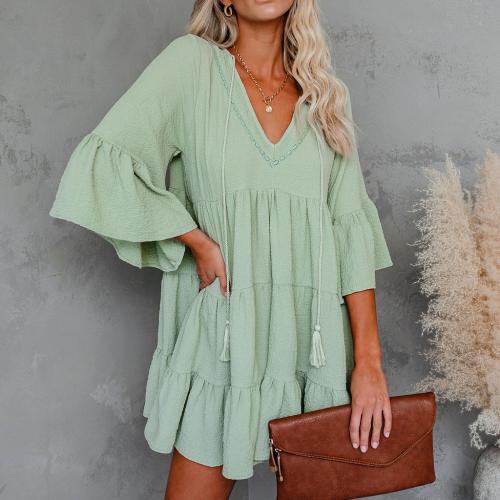 Chiffon One-piece Dress deep V Solid PC