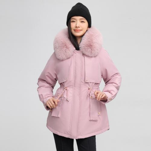 Polyester Women Parkas & with detachable hat & thick fleece & thermal Solid PC