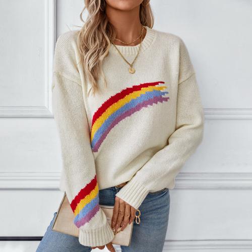 Polyester Women Sweater & loose & thermal rainbow pattern PC