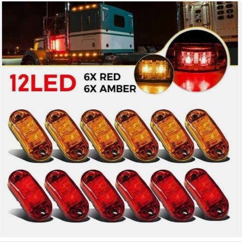 12PCS Side Marker Lights 2.5 inch LED Truck Trailer Oval Clearance Light Amber and Red