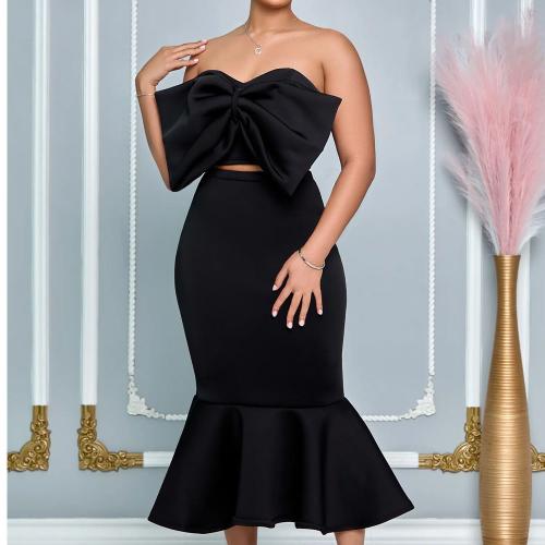 Polyester Slim Two-Piece Dress Set & two piece Solid Set