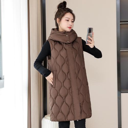 Polyester Women Vest mid-long style & with detachable hat & thermal Solid PC