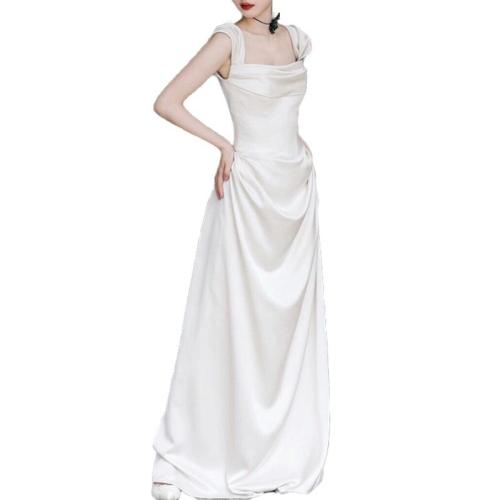 Polyester Robe longue de soirée Patchwork Solide Blanc pièce