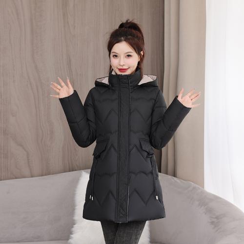 Polyester windproof Women Parkas mid-long style & with detachable hat Solid PC