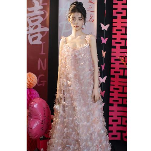 Polyester Robe longue de soirée Patchwork Rose pièce