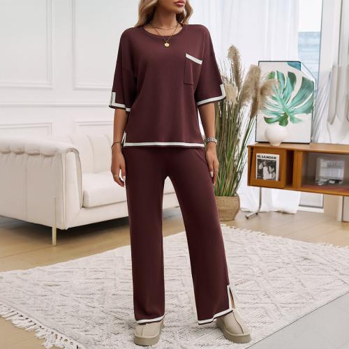 Polyester Wide Leg Trousers Women Casual Set & two piece & loose Solid Set