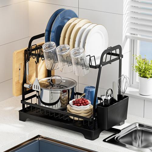 Iron Kitchen Drain Rack durable Solid black PC