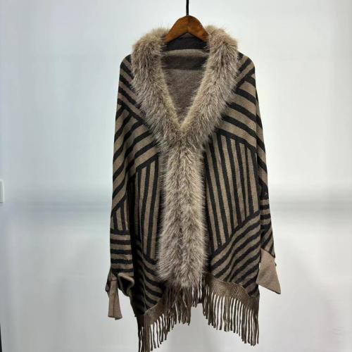 Polyester Soft & Tassels Cloak Poncho irregular striped PC