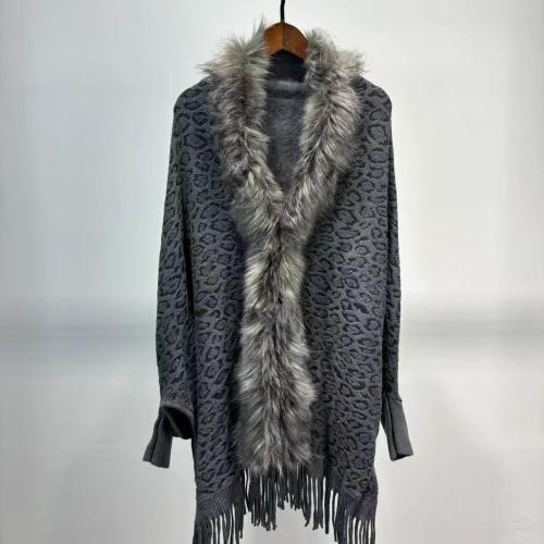 Polyester Soft & Tassels Cloak Poncho thermal printed leopard PC