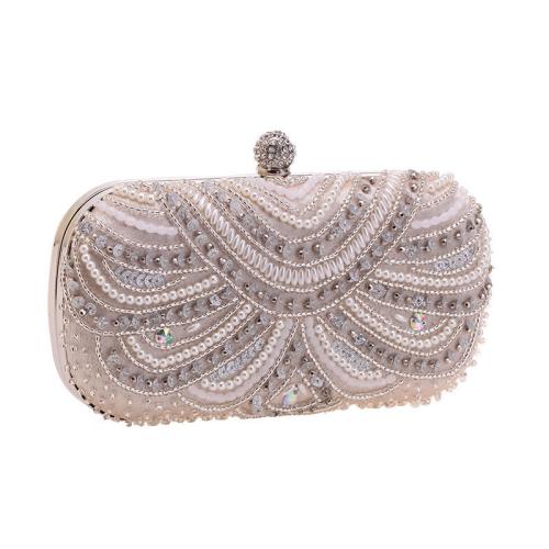 Polyester Easy Matching Clutch Bag with chain & with rhinestone Plastic Pearl PC