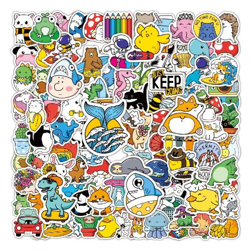 Druckempfindlicher Klebstoff & Pvc Dekorative Aufkleber, Gedruckt, Cartoon, mehrfarbig, 100Pcs/Tasche,  Tasche