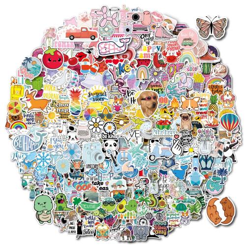 Druckempfindlicher Klebstoff & Pvc Dekorative Aufkleber, Gedruckt, Cartoon, mehrfarbig, 300Pcs/Tasche,  Tasche