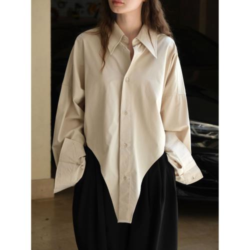 Cotton Women Long Sleeve Shirt irregular & loose patchwork Solid : PC