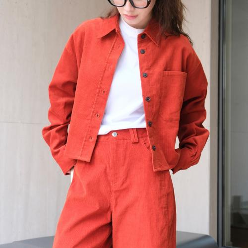 Corduroy Women Coat slimming patchwork Solid : PC