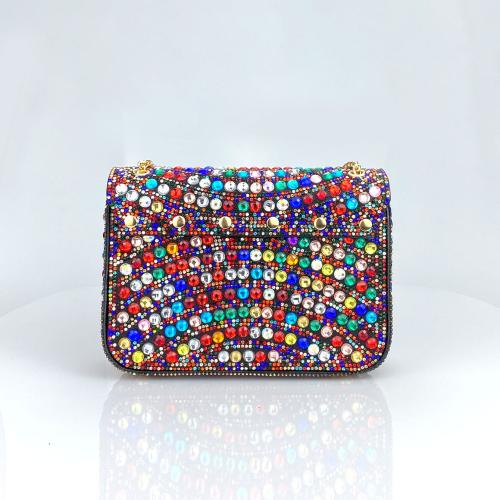 PU Leather & Rhinestone Easy Matching Clutch Bag with chain PC