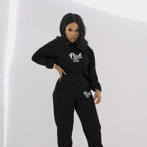 Polyester Women Casual Set & two piece & loose Pants & top printed letter Set