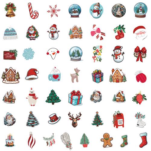 PVC Rubber DIY Decorative Sticker, christmas design & waterproof, mixed pattern, 50PCs/Set,  Set