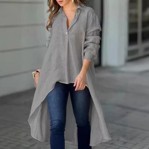 Spandex & Polyester Plus Size Women Long Sleeve Shirt, mid-long style & different size for choice & loose, patchwork, Solid, more colors for choice,  PC