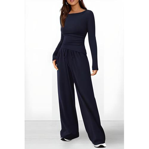 Spandex & Polyester Women Casual Set & two piece Long Trousers & long sleeve T-shirt Solid Set