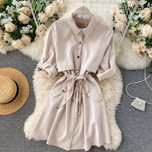 Polyester Waist-controlled One-piece Dress autumn and winter design & breathable Solid : PC