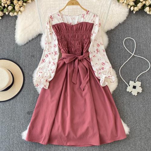 Polyester Einteiliges Kleid, Gedruckt, Floral, mehr Farben zur Auswahl, :,  Stück