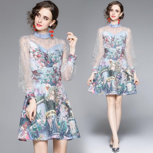 Polyester Waist-controlled One-piece Dress printed floral PC