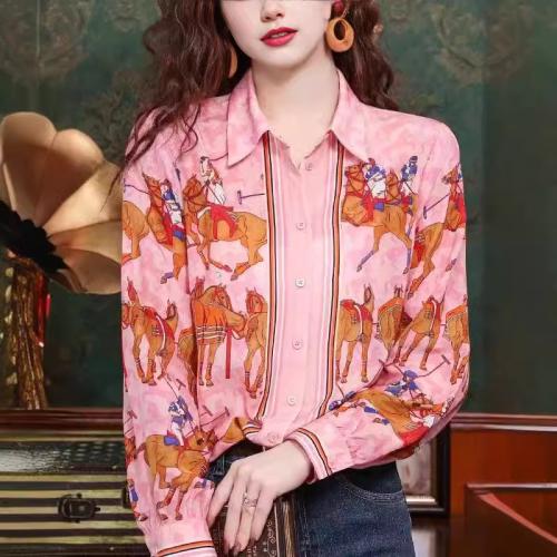 Polyester Slim Women Long Sleeve Shirt printed PC