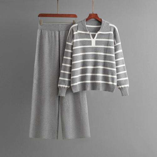 Viscose Fiber Women Casual Set two piece & loose & thermal striped : Set