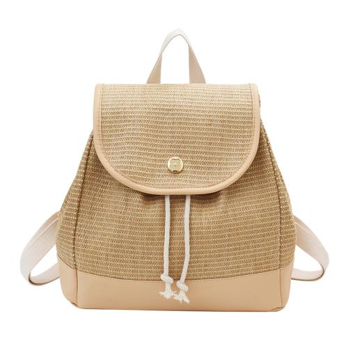 Straw Bucket Bag Backpack durable Solid khaki PC