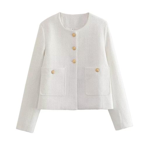 Polyester Women Coat slimming & with pocket Solid PC