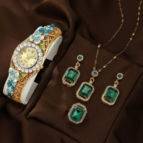 Glass & Stainless Steel & Zinc Alloy Jewelry Set for women & with rhinestone Set