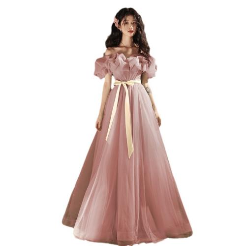 Spandex Robe longue de soirée Patchwork Solide Rose :定制不退换 pièce