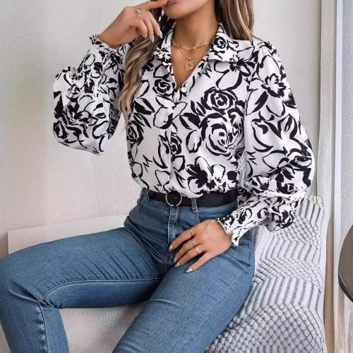 Polyester Women Long Sleeve Shirt printed floral PC